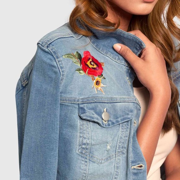 OLGYN Women’s Medium Blue Denim Embroidery Jacket - Picture 4 of 5